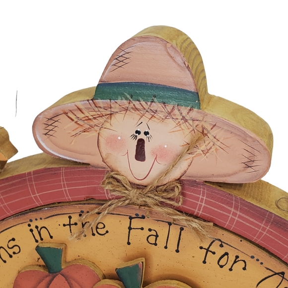 Scarecrow Pumpkins Crows Vintage Wooden Shelf Sitter Hand Crafted Fall Autumn - Picture 5 of 10